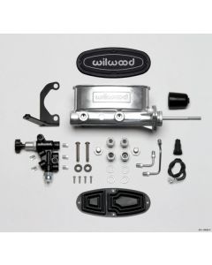 1949-1954 Chevy Wilwood Master Cylinder Kit, Tandem, Ball Burnished Aluminum, with Bracket & Valve, 15/16" Bore