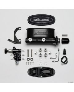 1949-1954 Chevy Wilwood Master Cylinder Kit, Tandem, Black Electrocoated Aluminum, with Bracket & Valve, 1.00" Bore