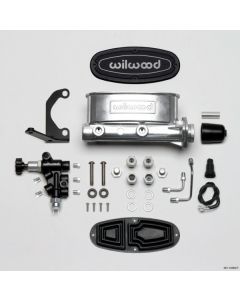 1949-1954 Chevy Wilwood Master Cylinder Kit, Tandem, Ball Burnished Aluminum, with Bracket & Valve, 1.00" Bore