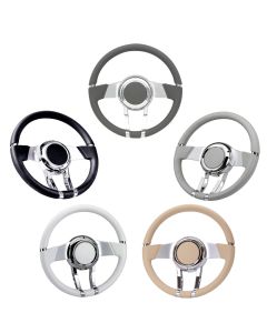 Chevy WaterFall Steering Wheel, Italian Leather & Billet Aluminum, Flaming River 1949-1954