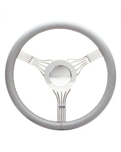 Chevy Banjo Steering Wheel With Horn Button - Light Grey, Flaming River 1949-1954