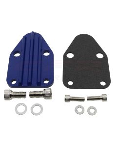 Chevy Small Block Zinc Alloy Fuel Pump Block Off Plate, Blue