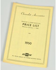 Chevy Price List Booklet, Accessory, New Car, 1950