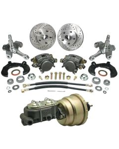 Chevy Power Front Disc Brake Kit, For Mustang II Ford Bolt Pattern,  With Drilled & Slotted Rotors, 2" Drop Spindles, 1949-1954