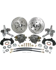 Chevy Power Front Disc Brake Kit, At The Wheel, With Ford Bolt Pattern, Drilled & Slotted Rotors, For Mustang II, 1949-1954