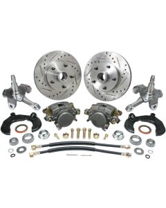 Chevy Power Front Disc Brake Kit, At The Wheel, With Chevy Bolt Pattern, Drilled & Slotted Rotors, For Mustang II, 1949-1954