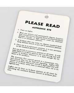 Chevy Autronic Eye Instructions  Tag, 1953-1954