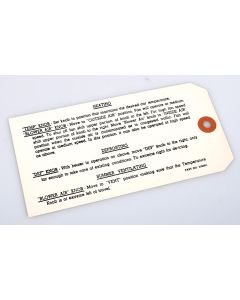 Chevy Standard Heater Instruction Tag, 1953-1954