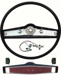 1969-1970 Chevy Nova Steering Wheel Kit Standard Black with Cherrywood Shroud