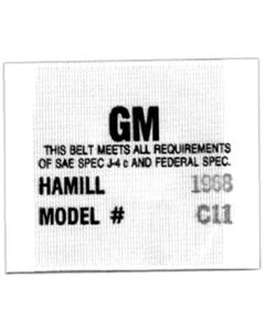 Nova Seat Belt Label, Woven, OE Style Hamill C-11, 1968