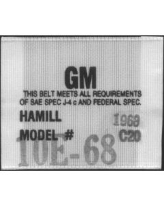 Nova Seat Belt Label, Woven, OE Style Hamill C-20, 1968