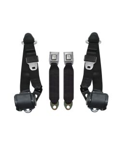 1974-1979 Chevy Nova Three Point Retractable Seat Belt Kit, Black,Fronts