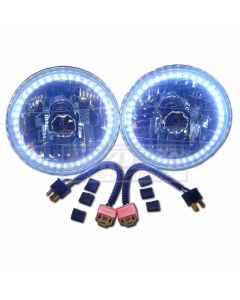  7" Headlight, White Diamond With Single Color White LED Halo