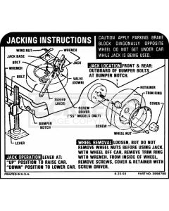 Nova Jack Instruction Decal, Regular Wheel, 1970-1971