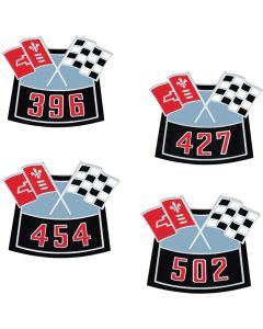 Nova And Chevy II Air Cleaner Emblem, Crossed Flag With Cubic Inch Displacement, 1962-1979