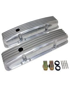 Aluminum Chevy Small Block 283-400 Short Valve Covers, Full Finned, Black