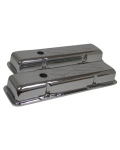 Polished Aluminum Chevy Small Block 283-400 Short Valve Covers, Flamed