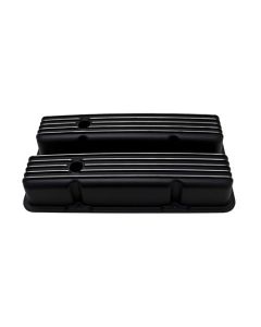 Polished Aluminum Chevy Small Block 283-400 Tall Valve Covers, Full Finned, Black, 1958-1986