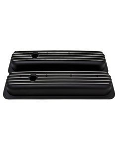 Polished Aluminum Chevy Small Block Short Center Bolt Valve Covers, Full Finned, Black