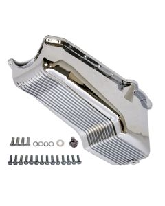 Chevy Small Block Chrome Aluminum Stock Capacity Oil Pan, Retro Finned