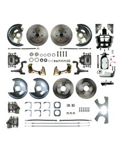 Chevy II Or Nova 4-Wheel Power Disc Brake Conversion Kit With 8" Chrome Booster, Staggered Rear Shocks, 1968-1974
