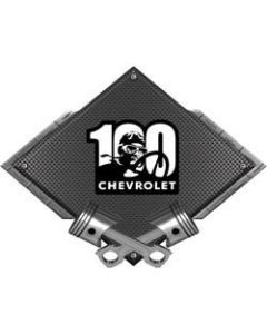 Chevrolet 100 Years Driver Metal Sign, Black Carbon Fiber, Crossed Pistons, 25" X 19"
